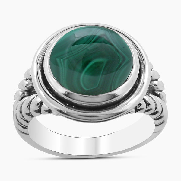 Natural Green Malachite Silver Rings