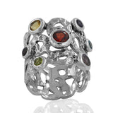 Garnet With Multistone Ring 925 Sterling Silver