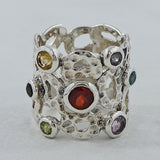 Garnet With Multistone Ring 925 Sterling Silver