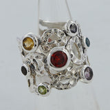 Garnet With Multistone Ring 925 Sterling Silver