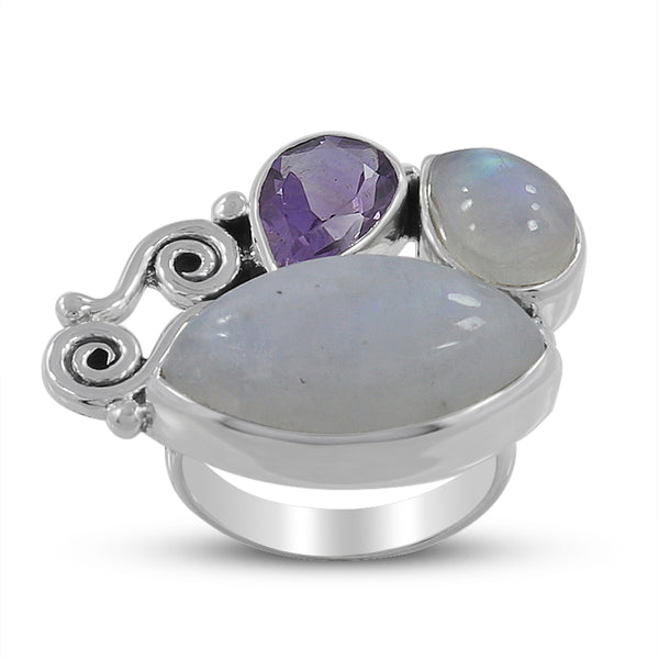 Rainbow Moonstone 925 Sterling Silver Ring