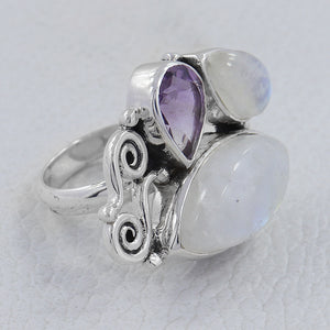 Rainbow Moonstone 925 Sterling Silver Ring