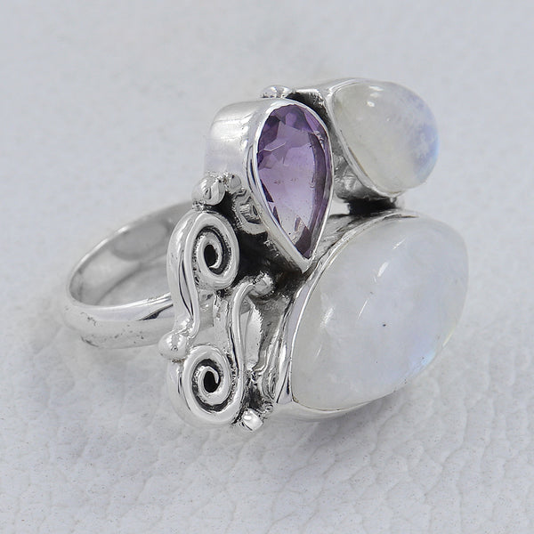 Rainbow Moonstone 925 Sterling Silver Ring
