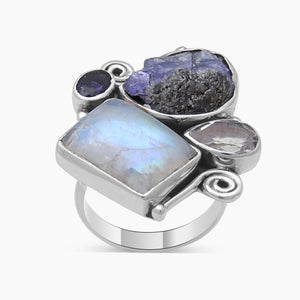 Rainbow Moonstone Silver Rings