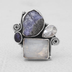 Rainbow Moonstone Silver Rings
