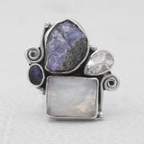 Rainbow Moonstone Silver Rings