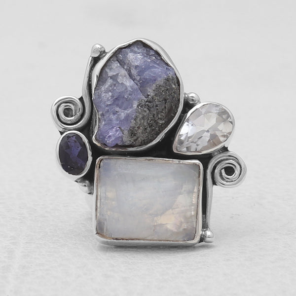 Rainbow Moonstone Silver Rings