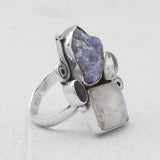 Rainbow Moonstone Silver Rings