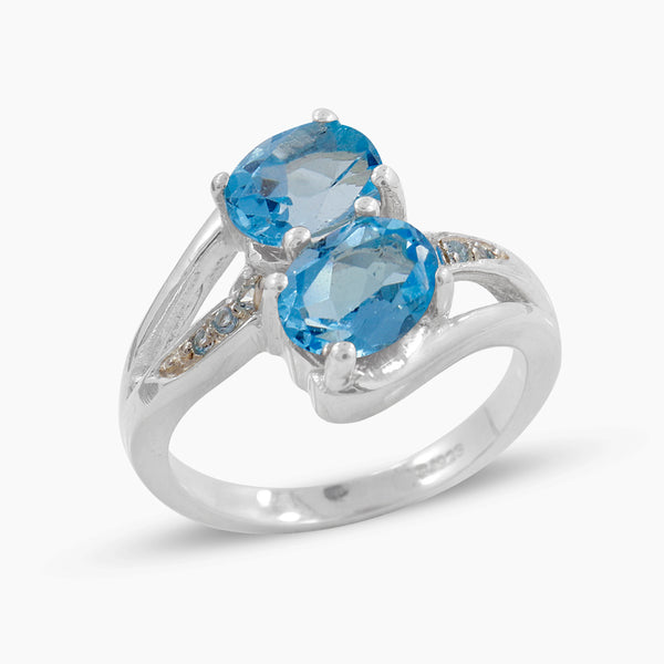 Natural Blue Topaz Silver Rings