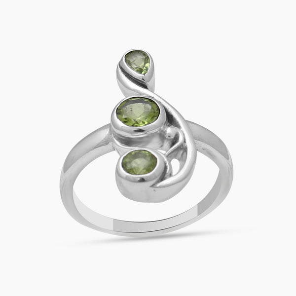 Green Peridot Triple Stone Silver Rings