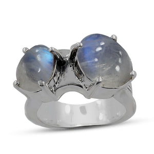 Natural Rainbow Moonstone 925 Sterling Silver Ring