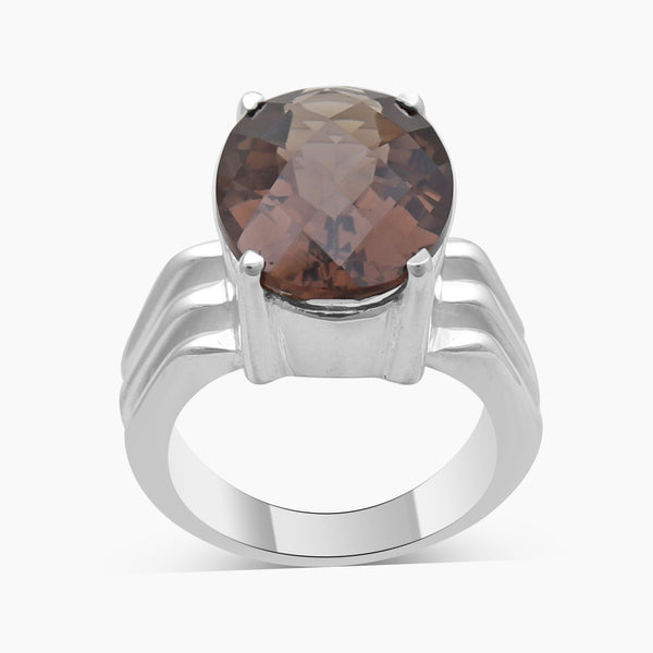Checker Cut Smoky Quartz Silver Rings