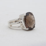 Checker Cut Smoky Quartz Silver Rings