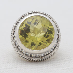 Green Gold With White Topaz Silver Rings