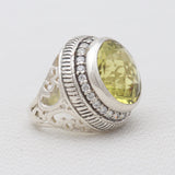 Green Gold With White Topaz Silver Rings