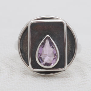 Black Oxidized Purple Amethyst Silver Rings
