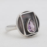 Black Oxidized Purple Amethyst Silver Rings