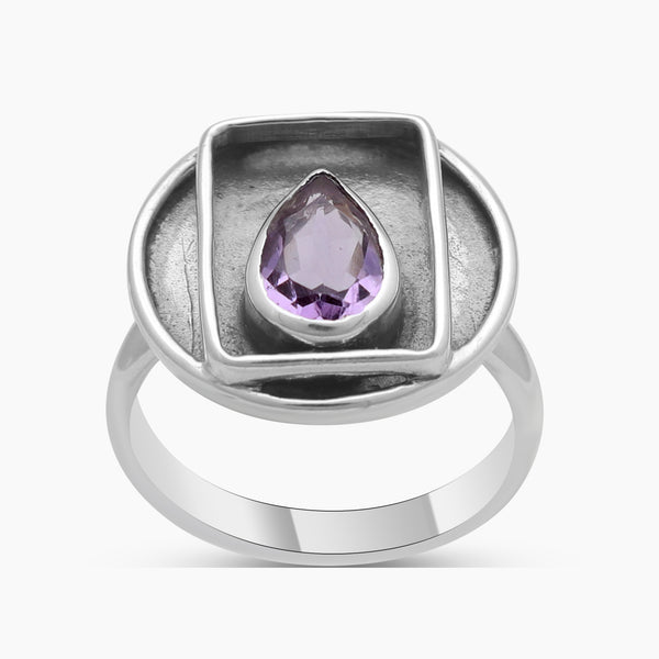 Black Oxidized Purple Amethyst Silver Rings