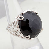 Black Onyx Checker Cut Silver Ring