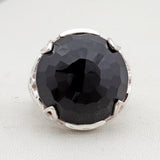 Black Onyx Checker Cut Silver Ring