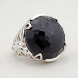 Black Onyx Checker Cut Silver Ring