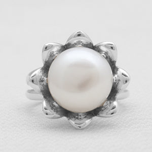 925 Sterling Silver Pearl Lotus Rings
