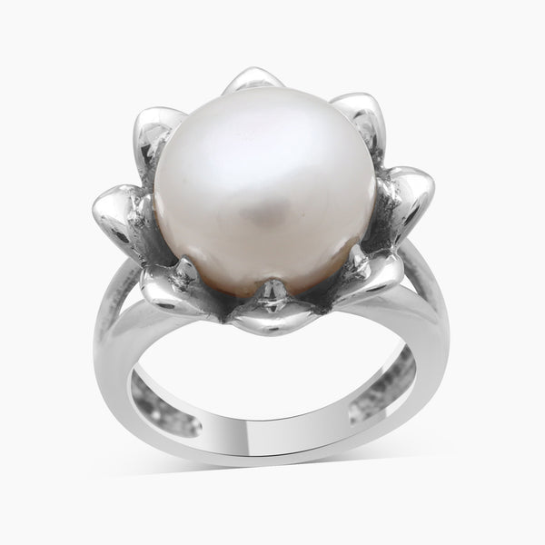 925 Sterling Silver Pearl Lotus Rings