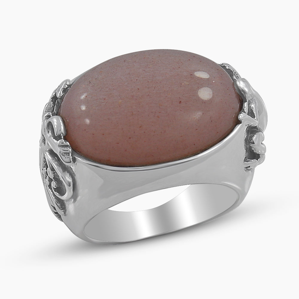 Peach Moonstone Men's Silver Rings