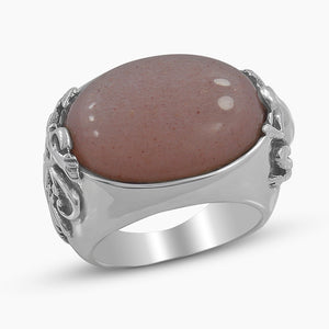Peach Moonstone Men's Silver Rings