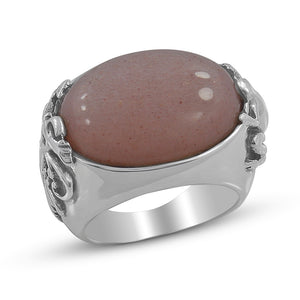Peach Moonstone Men's Silver Rings