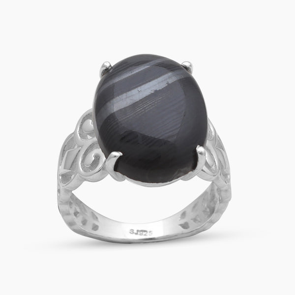 Psilomelane Silver Designer Rings