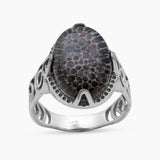 Fossil Black Coral Silver Rings