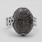 Fossil Black Coral Silver Rings
