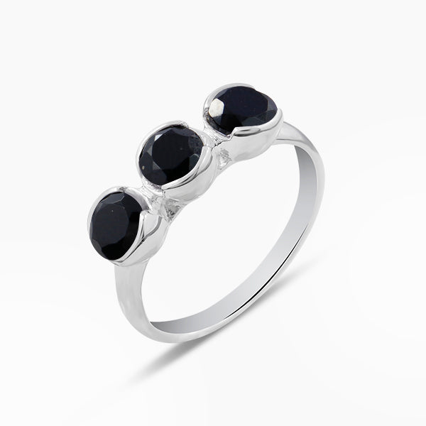 Natural Black Spinel Silver Rings