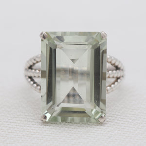 Octagon Cut Green Amethyst Silver Rings