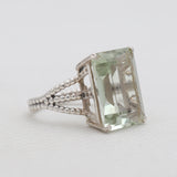 Octagon Cut Green Amethyst Silver Rings