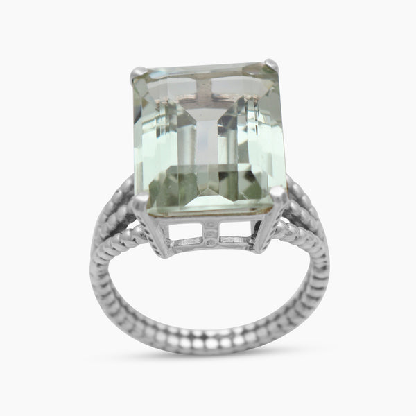 Octagon Cut Green Amethyst Silver Rings