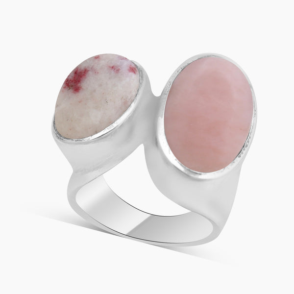 Natural Pink Opal & Thulite Silver Rings