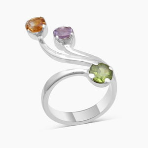 Multistone Silver Designer Adjustable Rings