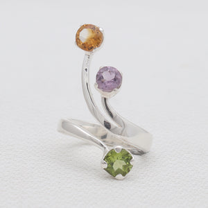 Multistone Silver Designer Adjustable Rings