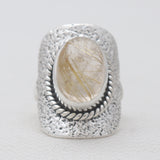 Golden Rutilated Quartz Silver Rings