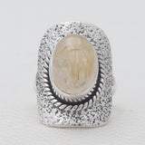 Golden Rutilated Quartz Silver Rings