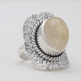 Golden Rutilated Quartz Silver Rings
