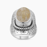 Golden Rutilated Quartz Silver Rings