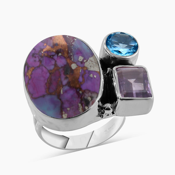 Purple Copper Turquoise Silver Rings