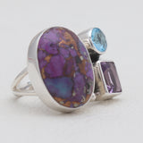Purple Copper Turquoise Silver Rings