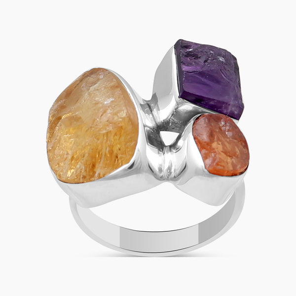 Rough Bear Quartz Silver Rings