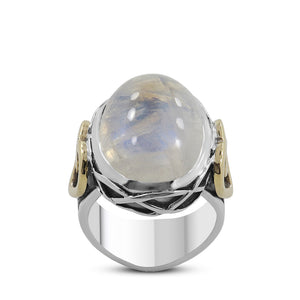 Large Rainbow Moonstone Sterling Silver Ring