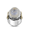 Large Rainbow Moonstone Sterling Silver Ring With Gold Plating