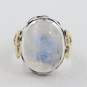 Large Rainbow Moonstone Sterling Silver Ring